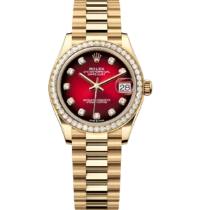Rolex Datejust 31 Oyster Perpetual 18 ct yellow gold red ombré, diamond-set dial President band Reference 278288RBR
