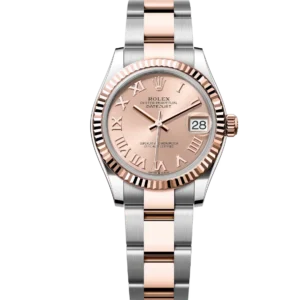 This Oyster Perpetual Datejust 31 in Oystersteel and Everose gold features a rosé-colour dial and an Oyster bracelet.