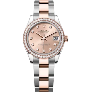 This Oyster Perpetual Datejust 31 in Oystersteel and Everose gold features a rosé colour, diamond-set dial and an Oyster band.