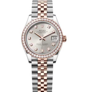 Rolex Datejust 31 Oyster Perpetual Oystersteel and Everose gold silver, diamond-set dial Jubilee band Reference 278381RBR