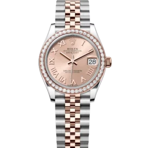This Oyster Perpetual Datejust 31 in Oystersteel and Everose gold features a rosé-colour dial and a Jubilee band.