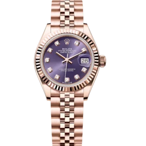 Rolex Lady-Datejust 28 Oyster Perpetual 18 ct Everose gold aubergine, diamond-set dial Jubilee band Reference 279175