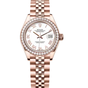 Rolex Lady-Datejust 28 Oyster Perpetual 18 ct Everose gold white dial Jubilee band Reference 279135RBR