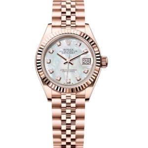 Rolex Lady-Datejust 28 Oyster Perpetual 18 ct Everose gold white mother-of-pearl, diamond-set dial Jubilee band Reference 279175