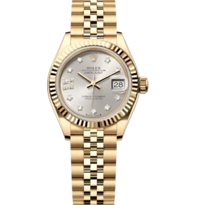 Rolex Lady-Datejust 28 Oyster Perpetual 18 ct yellow gold silver, diamond-set dial Jubilee band Reference 279178