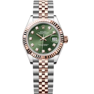 Rolex Lady-Datejust 28 Oyster Perpetual Oystersteel and Everose gold olive-green, diamond-set dial Jubilee band Reference 279171