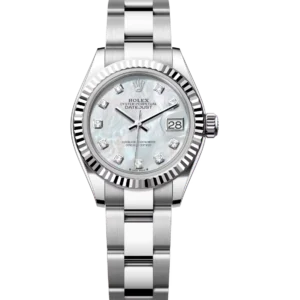 Rolex Lady-Datejust 28 Oyster Perpetual Oystersteel and white gold white mother-of-pearl, diamond-set dial Oyster band Reference 279174