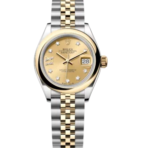Rolex Lady-Datejust 28 Oyster Perpetual Oystersteel and yellow gold champagne colour, diamond-set dial Jubilee band Reference 279163