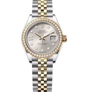 Rolex Lady-Datejust 28 Oyster Perpetual Oystersteel and yellow gold silver, diamond-set dial Jubilee band Reference 279383RBR