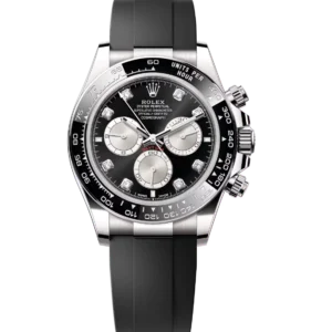 Rolex Cosmograph Daytona 40 Oyster Perpetual 18 ct white gold bright black and steel, diamond-set dial Oysterflex band Reference 126519LN