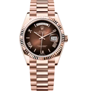 Rolex Day-Date 36 Oyster Perpetual 18 ct Everose gold brown ombré dial fluted bezel President band Reference 128235