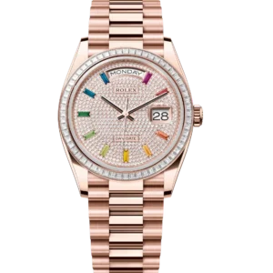 Rolex Day-Date 36 Oyster Perpetual 18 ct Everose gold diamond-paved dial diamond-set bezel President band Reference 128395TBR