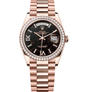 Rolex Day-Date 36 Oyster Perpetual 18 ct Everose gold eisenkiesel, diamond-set dial diamond-set bezel President band Reference 128345RBR