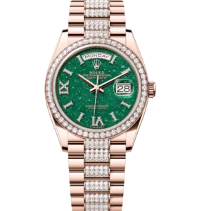 Rolex Day-Date 36 Oyster Perpetual 18 ct Everose gold green aventurine, diamond-set dial diamond-set bezel diamond-set President band Reference 128345RBR