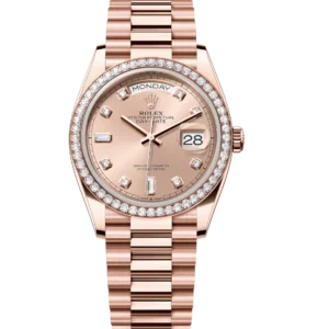Rolex Day-Date 36 Oyster Perpetual 18 ct Everose gold rosé colour, diamond-set dial diamond-set bezel President band Reference 128345RBR