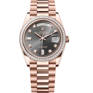 Rolex Day-Date 36 Oyster Perpetual 18 ct Everose gold slate, diamond-set dial diamond-set bezel President band Reference 128395TBR