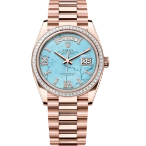 Rolex Day-Date 36 Oyster Perpetual 18 ct Everose gold turquoise, diamond-set dial diamond-set bezel President band Reference 128395TBR