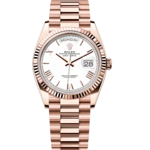 Rolex Day-Date 36 Oyster Perpetual 18 ct Everose gold white dial fluted bezel President band Reference 128235