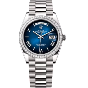 Rolex Day-Date 36 Oyster Perpetual 18 ct white gold blue ombré dial diamond-set bezel President band Reference 128349RBR