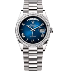Rolex Day-Date 36 Oyster Perpetual 18 ct white gold blue ombré dial diamond-set bezel President band Reference 128399TBR