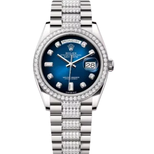 Rolex Day-Date 36 Oyster Perpetual 18 ct white gold blue ombré, diamond-set dial diamond-set bezel diamond-set President band Reference 128349RBR