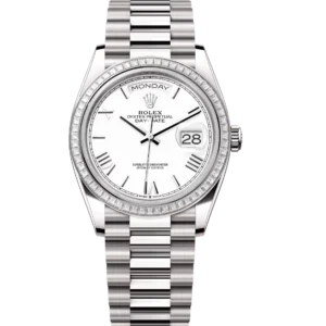 Rolex Day-Date 36 Oyster Perpetual 18 ct white gold white dial diamond-set bezel President band Reference 128399TBR