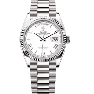 Rolex Day-Date 36 Oyster Perpetual 18 ct white gold white dial fluted bezel President band Reference 128239