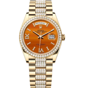 Rolex Day-Date 36 Oyster Perpetual 18 ct yellow gold carnelian, diamond-set dial diamond-set bezel diamond-set President band Reference 128348RBR