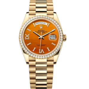 Rolex Day-Date 36 Oyster Perpetual 18 ct yellow gold carnelian, diamond-set dial diamond-set bezel President band Reference 128348RBR