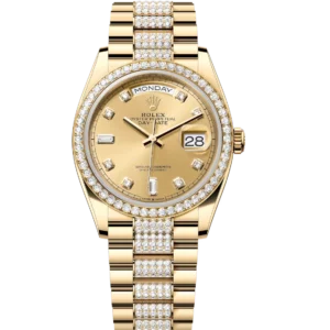 Rolex Day-Date 36 Oyster Perpetual 18 ct yellow gold champagne-colour, diamond-set dial diamond-set bezel diamond-set President band Reference 128348RBR