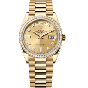 Rolex Day-Date 36 Oyster Perpetual 18 ct yellow gold champagne-colour, diamond-set dial diamond-set bezel President band Reference 128348RBR