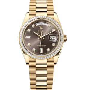 Rolex Day-Date 36 Oyster Perpetual 18 ct yellow gold dark grey, diamond-set dial diamond-set bezel President band Reference 128398TBR