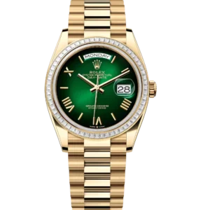 Rolex Day-Date 36 Oyster Perpetual 18 ct yellow gold green ombré dial diamond-set bezel President band Reference 128398TBR