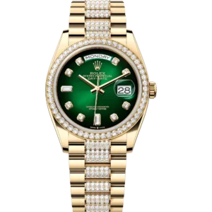 Rolex Day-Date 36 Oyster Perpetual 18 ct yellow gold green ombré, diamond-set dial diamond-set bezel diamond-set President band Reference 128348RBR