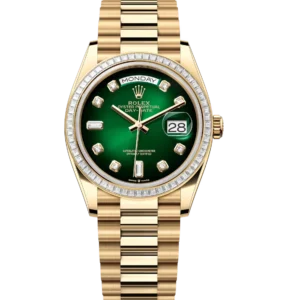 Rolex Day-Date 36 Oyster Perpetual 18 ct yellow gold green ombré, diamond-set dial diamond-set bezel President band Reference 128398TBR