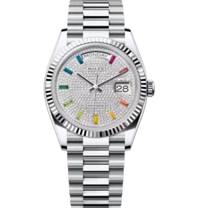 Rolex Day-Date 36 Oyster Perpetual platinum diamond-paved dial fluted bezel President band Reference 128236
