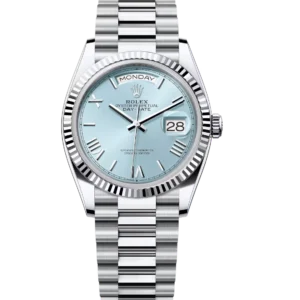 Rolex Day-Date 36 Oyster Perpetual platinum ice-blue dial fluted bezel President band Reference 128236