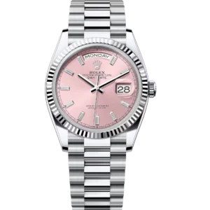 Rolex Day-Date 36 Oyster Perpetual platinum pink, diamond-set dial fluted bezel President band Reference 128236