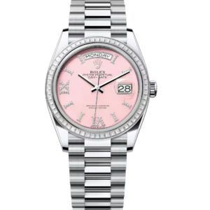 Rolex Day-Date 36 Oyster Perpetual platinum pink opal, diamond-set dial diamond-set bezel President band Reference 128396TBR