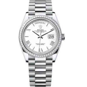 Rolex Day-Date 36 Oyster Perpetual platinum white dial diamond-set bezel President band Reference 128396TBR