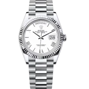 Rolex Day-Date 36 Oyster Perpetual platinum white dial fluted bezel President band Reference 128236