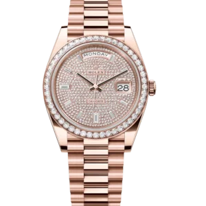 Rolex Day-Date 40 Oyster Perpetual 18 ct Everose gold diamond-paved dial diamond-set bezel President band Reference 228345RBR