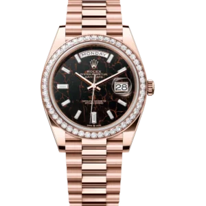 Rolex Day-Date 40 Oyster Perpetual 18 ct Everose gold eisenkiesel, diamond-set dial diamond-set bezel President band Reference 228345RBR