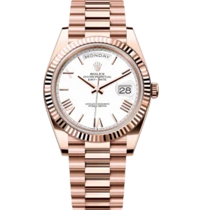 Rolex Day-Date 40 Oyster Perpetual 18 ct Everose gold white dial fluted bezel President band Reference 228235