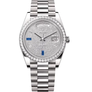 Rolex Day-Date 40 Oyster Perpetual 18 ct white gold diamond-paved dial diamond-set bezel President band Reference 228349RBR