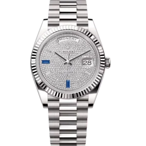 Rolex Day-Date 40 Oyster Perpetual 18 ct white gold diamond-paved dial fluted bezel President band Reference 228239