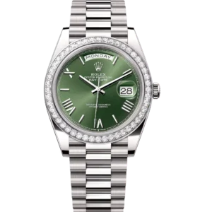 Rolex Day-Date 40 Oyster Perpetual 18 ct white gold olive-green dial diamond-set bezel President band Reference 228349RBR