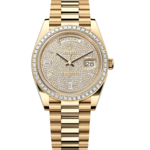 Rolex Day-Date 40 Oyster Perpetual 18 ct yellow gold diamond-paved dial diamond-set bezel President band Reference 228398TBR