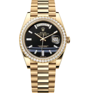 Rolex Day-Date 40 Oyster Perpetual 18 ct yellow gold onyx, diamond-set dial diamond-set bezel President band Reference 228348RBR