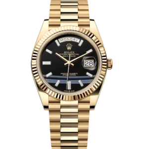 Rolex Day-Date 40 Oyster Perpetual 18 ct yellow gold onyx, diamond-set dial fluted bezel President band Reference 228238
